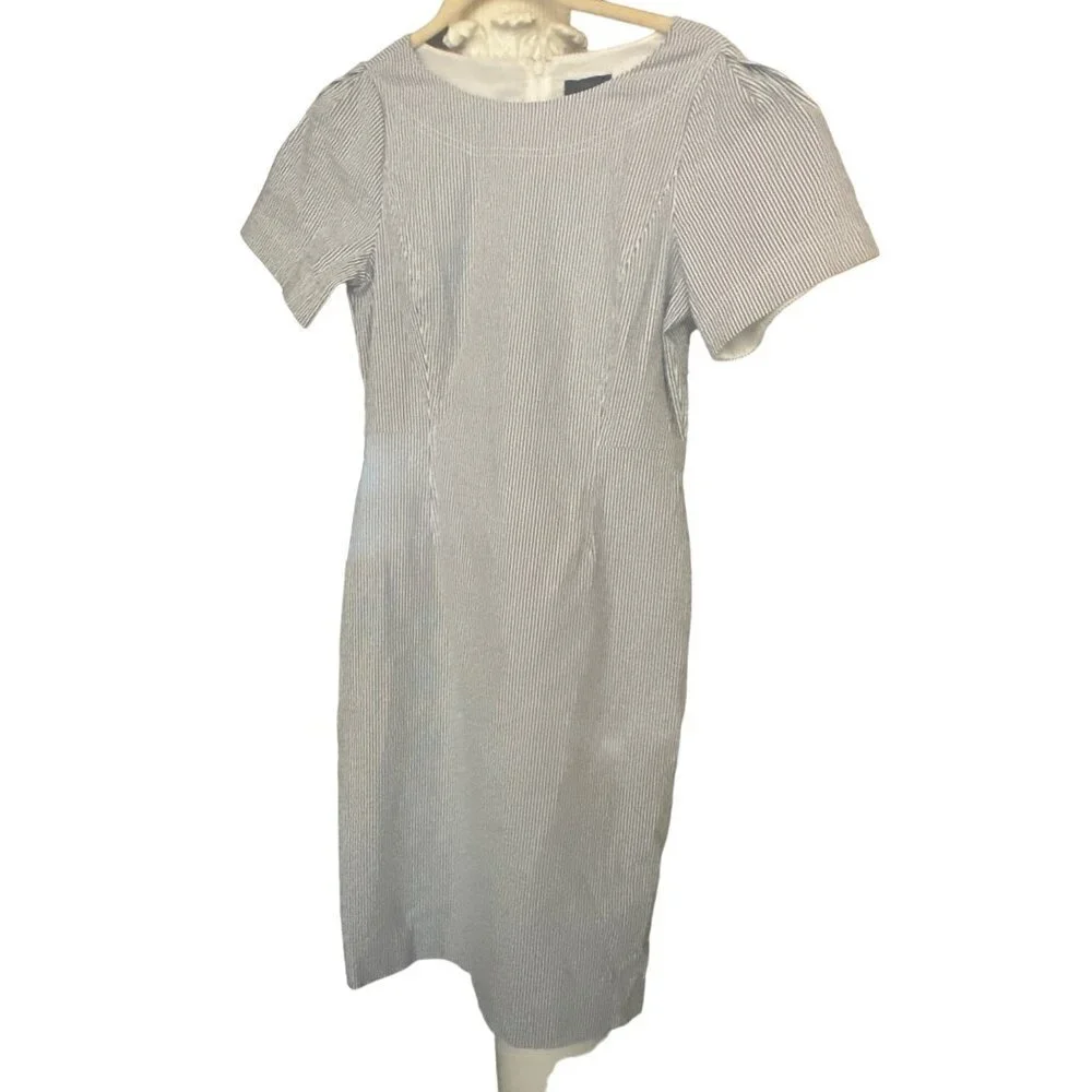 J. Crew Blue White Ticking Striped Short Sleeve Sheath Dress‎ Size 6